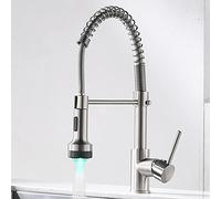 YCVAWEOD Robinets de Cuisine à LED Nickel brossé et Robinet d'évier Noir avec 2 Fonctions de Sortie d'eau Tire Hors du Robot de Cuisine LWX