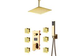 YCVAWEOD Robinets de Douche numérique Gold LCD Set Set LED Shower 6PCS Massage Spa Jets Affichage numérique à 3 Voies mélangeur de Douche de Bain en Or Robinet, 8 Pouces entièrement LWX