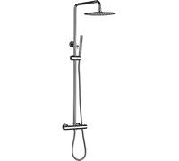 YCVAWEOD Salle de Bain Thermostatic Shower Robinet Ensemble Noir/Chrome Rain Fall Fall Robinet Laiton Divertisseur Taper Set Set Hand Turn Tend 8 "Douche de Douche Mur de Douche Valve de soupape,