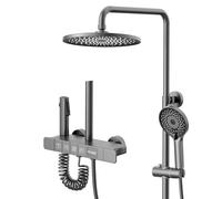 YCVAWEOD Système de Douche exposé, Système de Pomme de Douche de Conception de clés de Piano Moderne, Affichage numérique, 10 "/ 255 mm Round 4 Fonctions Ensemble de Robinet de Douche Complet et