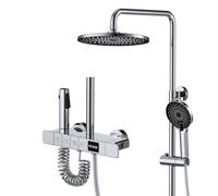 YCVAWEOD Système de Douche exposé, Système de Pomme de Douche de Conception de clés de Piano Moderne, Affichage numérique, 10 "/ 255 mm Round 4 Fonctions Ensemble de Robinet de Douche Complet et
