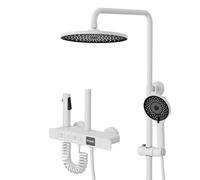 YCVAWEOD Système de Douche exposé, Système de Pomme de Douche de Conception de clés de Piano Moderne, Affichage numérique, 10 "/ 255 mm Round 4 Fonctions Ensemble de Robinet de Douche Complet et