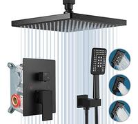 YCVAWEOD Système de Douche Head Matte Black Plafond Mount ABS Rain de 12 Pouces avec 3 Fonctions Abs Abs à Main Le Luxe Combo Haute Pression Combo Ensemble de soupape Rugueux et Garniture LWX