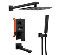 YCVAWEOD Système de Douche Murale Affichage à LED numérique Affichage Black Ruaffall Set Square Shower Town 10 12 "pour la Salle de Bain Kit de Robinet de Douche de Pluie complète LWX