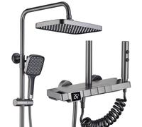 YCVAWEOD Système de Douche thermostatique Double Emplacement Piano Clé Design carré de Douche carré Set 31x20cm Complete & Handheld Showerhead Gris Finish LWX