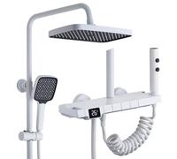 YCVAWEOD Système de Douche thermostatique Double Fente Piano Clé Design de Douche carré Set 31x20 cm Handheld Complet et Mural Blanc Hot & Cold Water Bouxeur LWX