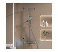 YCVAWEOD Système de Douche thermostatique Gris Gris, Douche aérienne de 300 mm, Douche Intelligente, Canne de Levage réglable, écran d'affichage numérique LED, Douche à Main 3 Modes, Pistolet à