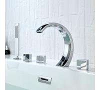 YCVAWEOD Tap de Douche de Bain à 5 Trous Tap de boucheur Chrome Tapage de Cascade Set à Double Levier Mélangeur Tap Rotation Tap de Salle de Bain Tap de Salle de Bain avec Douche LWX