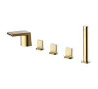 YCVAWEOD Tapisseur de Bain Taps avec Douche Waterfall Brossed Gold Double Lever Mixer Tap à 5 Trous Tap de Baignoire LWX