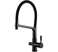 YCVAWEOD Tirez sur Le mélangeur d'évier de Cuisine avec Un pulvérisateur à Double Fonction et Un Filtre à Eau 3 Voies de Cuisine avec Un Tuyau de Douche en Caoutchouc Noir Fini Nickel brossé LWX