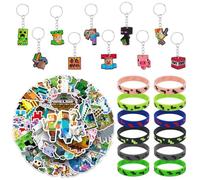 YCVBCY 72 Stück Jeu Vidéo Fête Anniversaire Cadeau, Cadeaux Enfants Jeux Porte Clés Bracelet en Silicone Stickers Jeu Vidéo Fête Anniversaire Cadeaux Enfants