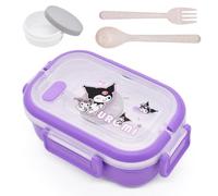 YCVBCY Kuromi Boîte à Lunch Cartoon Imprimé avec Poignée Kawaii et 4 Points de Verrouillage - Bento Boîte Alimentaire pour Fruits et Snacks, Idéale pour Enfants et Adultes 800-1000ml