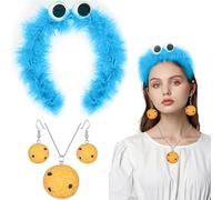 YCWSSB Serre-tête de monstre ramasse-miettes Cookie avec yeux, collier de cookie, boucles d'oreilles à cookies, accessoires pour femme, carnaval, Halloween