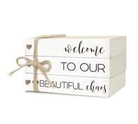 Ycyfckdr Bibliothèque décorative en bois pour la maison, bienvenue dans notre beau chaos, table rustique et salon (L69)