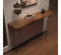 YCYHXJB Console Meuble Murale, Table D'appoint Derrière Canapé avec Pieds Épingle en Métal Noir, Table Console Bords Naturels Irréguliers(Brown,110 * 25 * 80cm/43.3 * 10 * 31.5in)