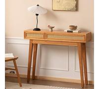 YCYHXJB Console Meuble Rotin avec 2 Tiroirs, Table D'entrée en Bois Massif avec Pieds Fuselés, Table D'appoint Étroite au Style Rustique pour Entrée et Hall(80 * 25 * 80cm/31.5 * 10 * 31.5in)