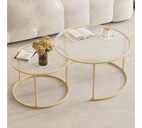 YCYHXJB Table Basse Gigogne, Table Gigogne Ronde en Verre avec Structure Métallique(Gold,80cm/31.5in)