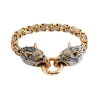 YCYR Chaîne King en Acier Inoxydable Pour Hommes, Bijoux de Bracelet de Fenrir Celtique Tête Loup Viking Nordique, Bracelet Manchette Totem Vintage Sculpté à la Main,Wolf,19cm/7.48 in