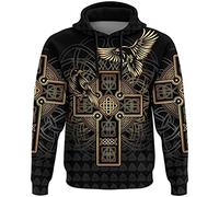 YCYR Sweat à Capuche Zippé Celtic Raven Tattoo De Viking Odin, Unisexe Imprimé 3D Corbeau Noeud Celtique Rune Sweat Shirt Tatouages Décontracté Harajuku Pull Vêtement De Rue,Hoodie,L