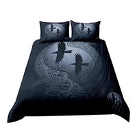 YCYR Viking 3D Impression Nuit Corbeau Noeud Celtique Ensemble de Literie, 3 Pièces Corbeau Reine Couvertures et Taie d'oreiller pour Chambre À Coucher Courtepointe Consolateur,Noir,240 X 220 cm
