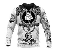 YCYR Viking Tattoo 3D Sweat À Capuche, Imprimé Hommes Femmes Sweat À Capuche À Manches Longues, Mythologie Nordique Unisexe Streetwear Pull Décontracté,White Hoodie,7XL