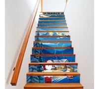 YCZHD 3D Auto-adhésifs Escalier Riser Stickers,13 Bande de D'Escalier de Noël 18x100cm en Vinyle Autocollant Motif Bonhomme de Neige Décoration Murale pour Maison Hôtel(Color:Noël)