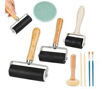YDAKGUEY Lot de 9 rouleaux en caoutchouc avec 1 rouleau champignon, 1 Marlene, 2 pinceaux en bois, 2 pinceaux à huile, rouleau en caoutchouc pour peinture, impression, encre, papier peint, artisanat