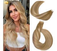 YDDM Extension Cheveux Naturel Adhesif Balayage ChâTain Clair Avec Reflets Blonds DoréS 20Pcs 40g Tape in Real Human Hair Extensions Extension Adhesive Cheveux Naturel(14 Pouces,10/10/22#)