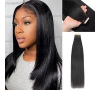 YDDM Tape in Noir Hair Extensions Yaki Straight cheveux naturel afro femme，cheveux afro extension Yaki Straight Tape Extension 100% cheveux humains réels Extension 14inch 20 Pièces/30g