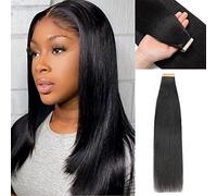 YDDM Tape in Noir Hair Extensions Yaki Straight cheveux naturel afro femme，cheveux afro extension Yaki Straight Tape Extension 100% cheveux humains réels Extension 14inch 60 Pièces/90g