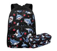 YDFISH Ensemble sac à dos et boîte à déjeuner pour garçons - Sac à dos d'école pour l'école primaire 3 en 1 - Sacs à livres pour enfants, Requin Fraise