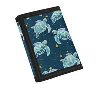 YDFISH Petit portefeuille léger à trois volets avec poches pour cartes et espèces, portefeuille en cuir résistant aux rayures avec crochet et boucle, cadeau d'anniversaire pour enfants, Tortue de mer.