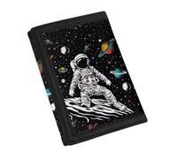 YDFISH Portefeuille à trois volets en cuir avec motif astronaute, résistant à l'usure, joli portefeuille de dessin animé pour enfants, portefeuille fin portable pour argent et pièces de monnaie,