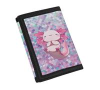 YDFISH Portefeuille en cuir à trois volets avec poche pour cartes et fenêtre pour carte d'identité - Motif écailles de sirène - Pour un usage quotidien, Axolotl écailles de sirène