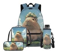 YDFISH Sac à dos Capybara 3D pour filles de 6 à 8 ans - Sac d'école léger et trousse à déjeuner, trousse à crayons et pochette pour bouteille d'eau - 43,2 cm - Mochilas Escolares para NiñOs, Capybara