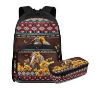 YDFISH Sac à dos d'école 3 pièces pour filles avec boîte à déjeuner, sac à dos de voyage, sac à dos pour ordinateur portable, Cheval ethnique Navajo