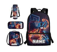 YDFISH Sac à dos Lightning pour enfants, sac d'école primaire, sac à livres avec boîte à déjeuner 4 en 1 pour étudiants, Ajouter un nom Fire Basketball, M, Classique