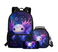 YDFISH Sac à dos pour écolière 3 pièces avec boîte à déjeuner 43,2 cm pour école primaire préscolaire, Axolotl