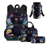YDFISH Sac à dos pour écolières de 1ère année avec boîte à déjeuner pour enfants, cartable pour enfants, Chat floral