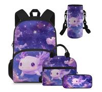 YDFISH Sac à dos pour écolières de 1ère année avec boîte à déjeuner pour enfants, cartable pour enfants, Ciel étoilé Axolotl