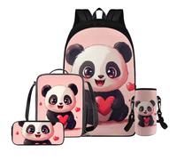 YDFISH Sac à dos pour filles avec boîte à déjeuner - Joli sac à dos d'école pour filles de 10 à 12 ans avec sac à déjeuner, Panda, rose
