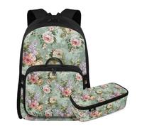 YDFISH Sac à dos pour filles de 12 à 14 ans avec boîte à déjeuner pour enfants, sacs d'école primaire, sac à livres, Pivoine vintage