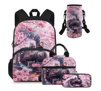 YDFISH Sac à dos pour filles de 38,1 cm - Sac à dos d'école pour filles de 6 à 8 ans - Sac d'école pour enfants, Train Cherry Blossom