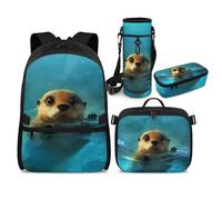 YDFISH Sac à dos pour filles de 6 à 8 ans avec boîte à déjeuner 4 en 1, sac d'école mignon et léger pour enfants, Loutre 3D