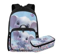 YDFISH Sac à dos pour filles pour l'école - Joli sac à livres pour filles avec boîte à déjeuner - Sac à livres pour l'école primaire - Sac à dos de voyage, Éléphant floral