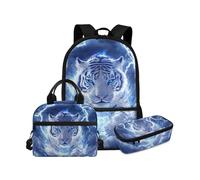YDFISH Sac à dos pour garçons avec boîte à déjeuner pour l'école primaire, sac de voyage, Éclaircissement Tigre Blanc