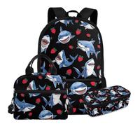 YDFISH Sac à dos pour garçons pour l'école et les enfants avec boîte à déjeuner, sac à livres d'école primaire, sac de voyage pour garçons, Requin Fraise