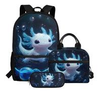 YDFISH Sacs à dos pour écolières de 4e 6e année mignons pour l'école maternelle primaire avec boîte à déjeuner, Axolotl