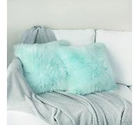 YDFYX Housse de Coussin,Peau de Mouton Fourrure Cuir Taie d'oreiller,Fausse Fourrure Deluxe Décoratif Canapé Chambre Lit Super Doux Peluche Mongolie Taie d'oreiller (2Pcs Bleu Clair, 45X45 cm)