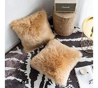 YDFYX Housse de Coussin,Peau de Mouton Fourrure Cuir Taie d'oreiller,Fausse Fourrure Deluxe Décoratif Canapé Chambre Lit Super Doux Peluche Mongolie Taie d'oreiller (2Pcs Beige, 40X40 cm)
